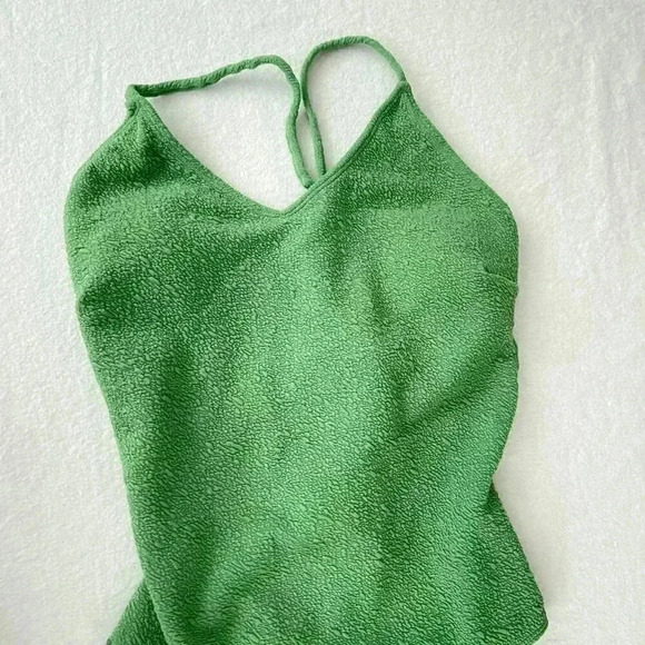 NEW One Piece Swimsuit Size L Green Open Crisscross Back Straps V-Neck Textured - Picture 3 of 7